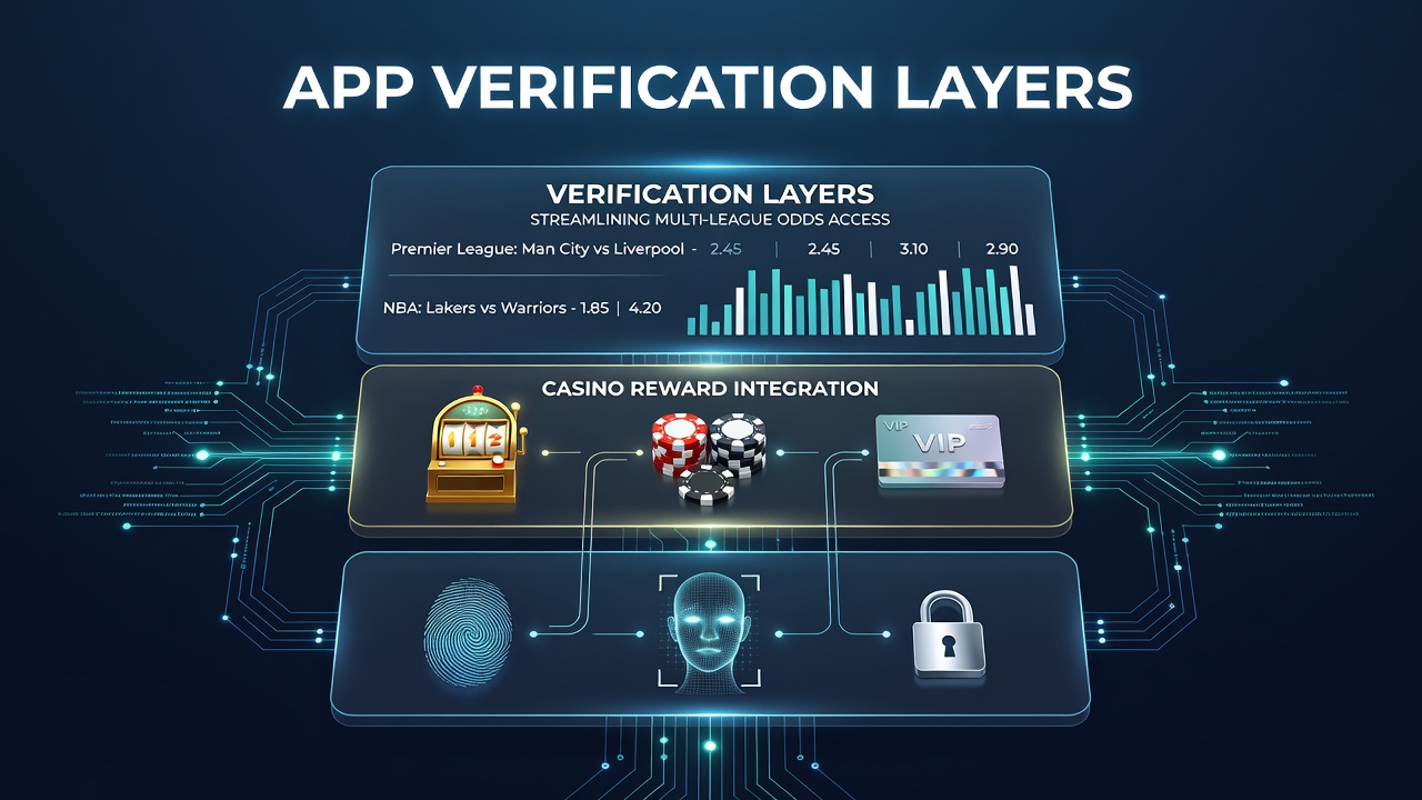Diagram showing how verification layers merge live multi-league betting with casino reward triggers