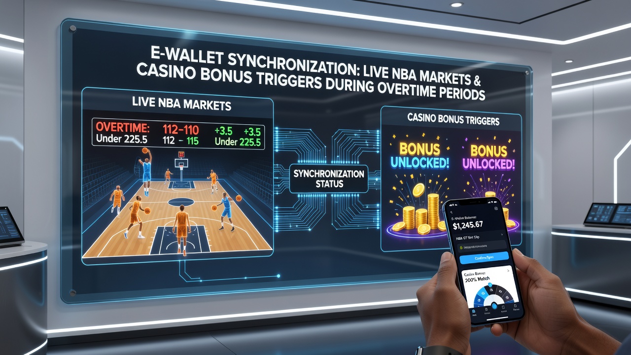 Mobile dashboard showing e-wallet balance updates during NBA overtime with active casino bonuses