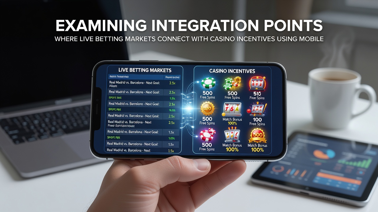 Flowchart of mobile wallet integration connecting in-play sports markets to casino reward stacking
