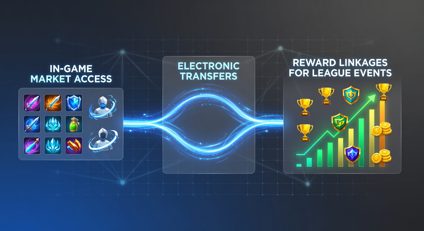Electronic transfer systems connecting players to in-game markets during league events