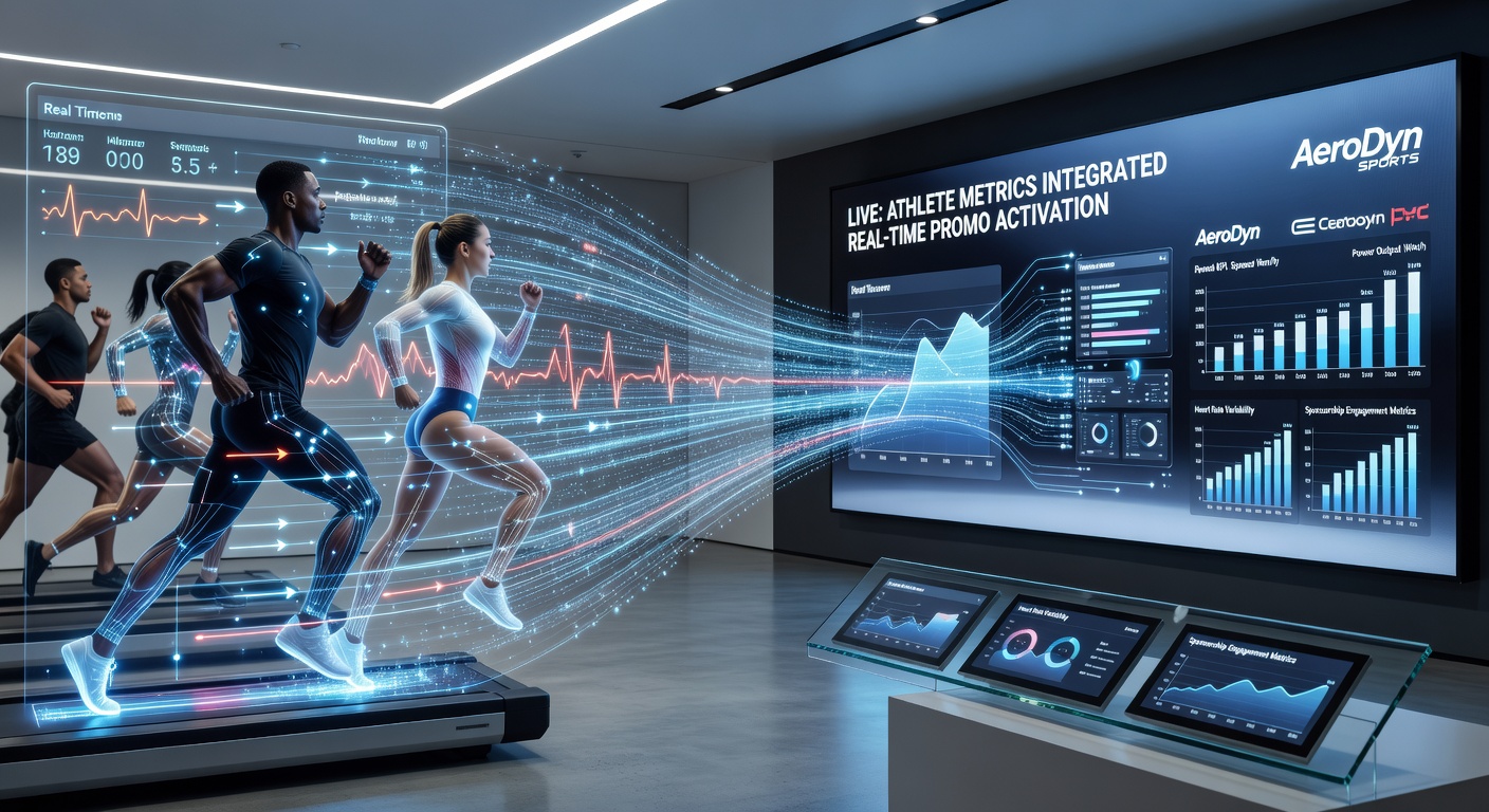 Digital dashboard showing real-time athletic performance metrics connected to live promotional offers in a unified sports betting system