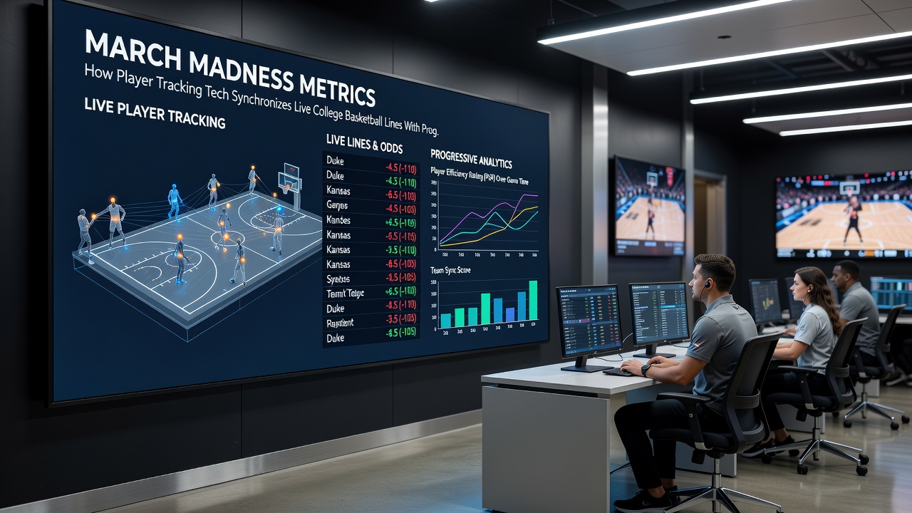 Live dashboard displaying synchronized college basketball metrics feeding into betting odds and casino reward updates
