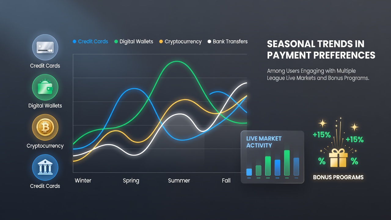 Chart showing seasonal payment method trends in multi-league live markets